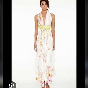 White Floral Maxi Dress with Lime Waist Tie